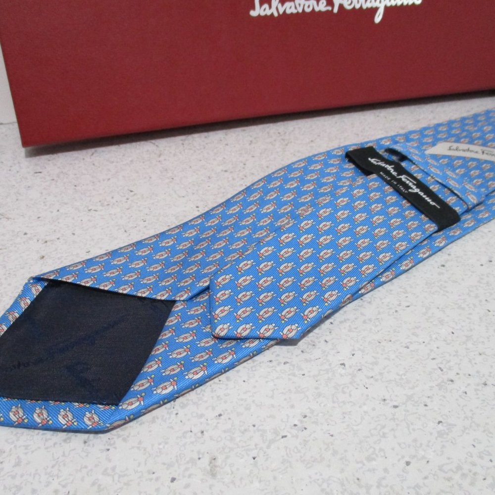 *Salvatore Ferragamo Blue Yellow LAMBRET Necktie 100% Silk - Made in Italy - Picture 3 of 3